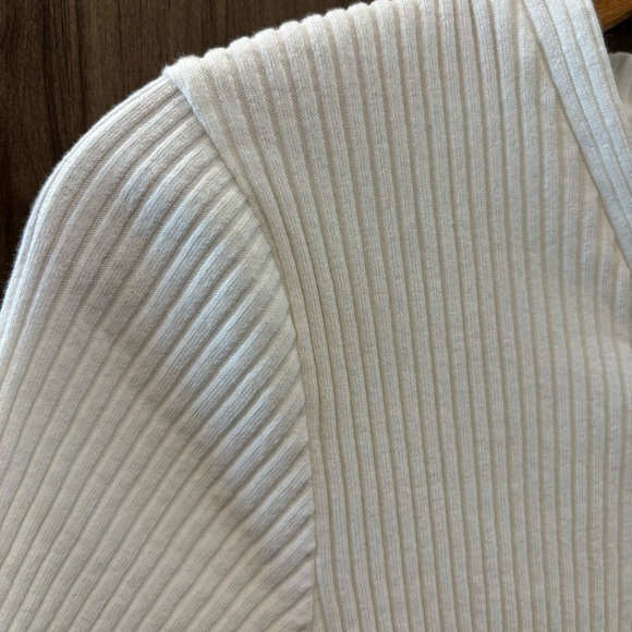 Anthropologie XL White Ribbed Lace-Up Top short sleeve fitted - Picture 2 of 9